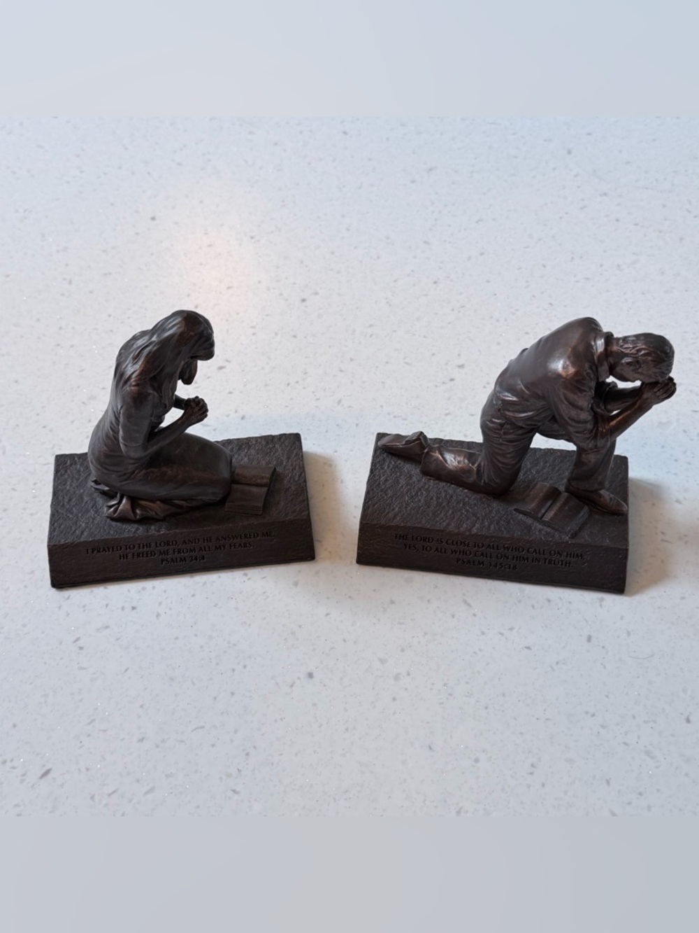 Praying Couple Sculptures in Dark Bronze Finish - Home Art
